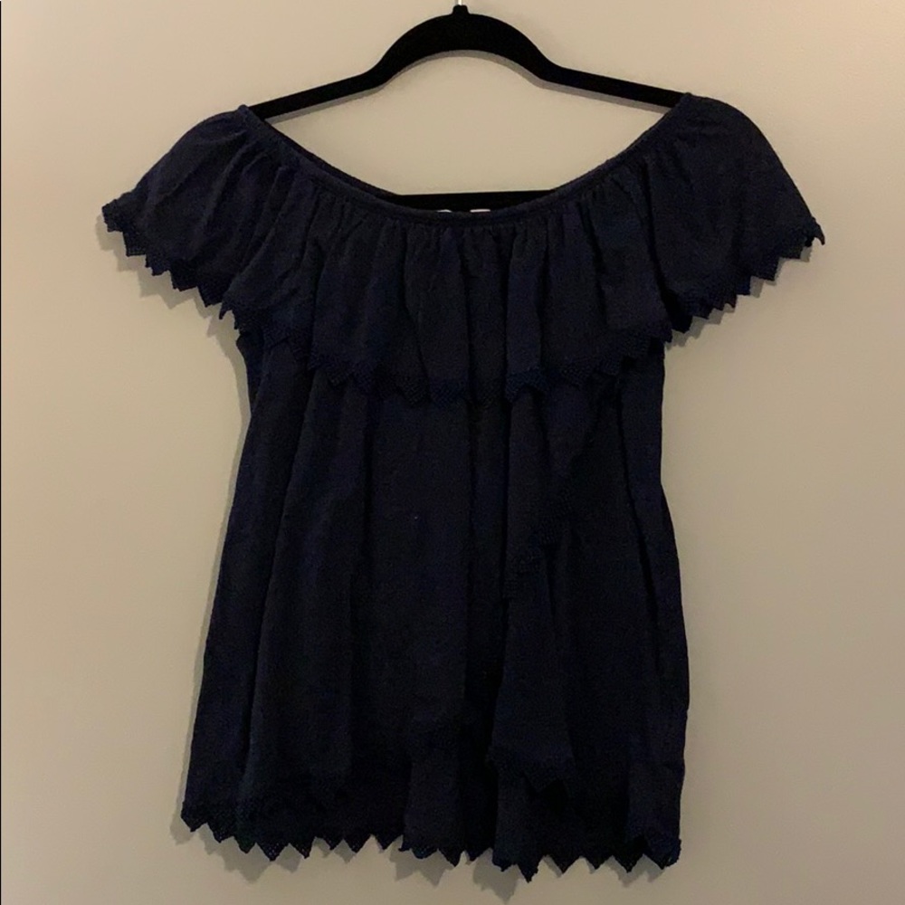 blue off the shoulder blouse